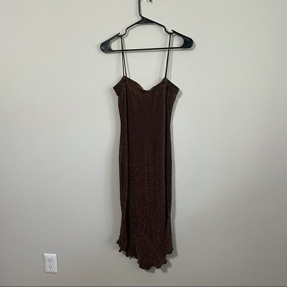 PIA Vintage Brown metallic gold bronze hi-lo dress - Picture 12 of 16
